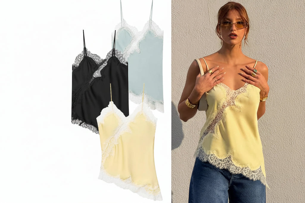 Asymmetric Lace-Trim Satin Cami