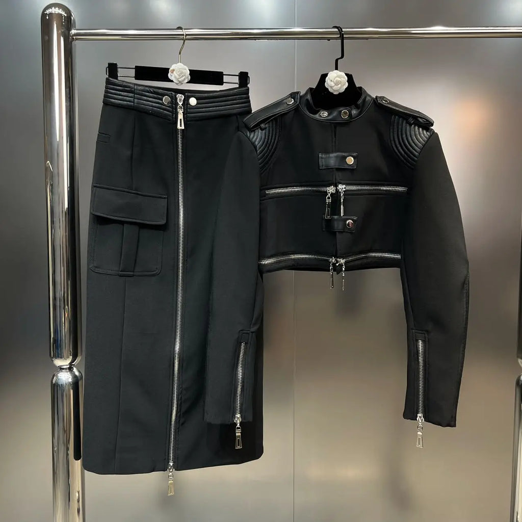 Structured Moto Jacket + Cargo Skirt Set