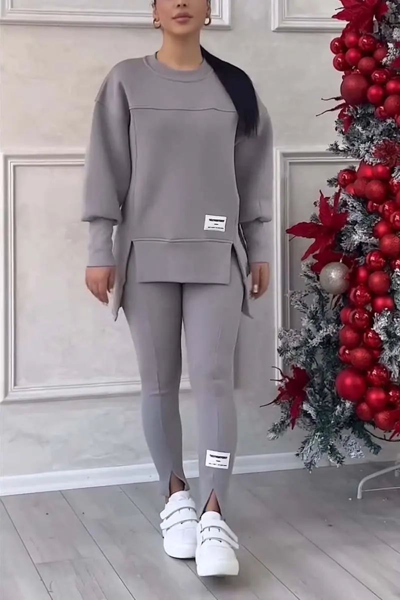 2pcs Women Sport Suit Hoodie Sweatshirt Winter Loose Irregular Top + Leggings Pant Casual Jogger Outfit  Sports Two-piece Set Urban Fashion Icon