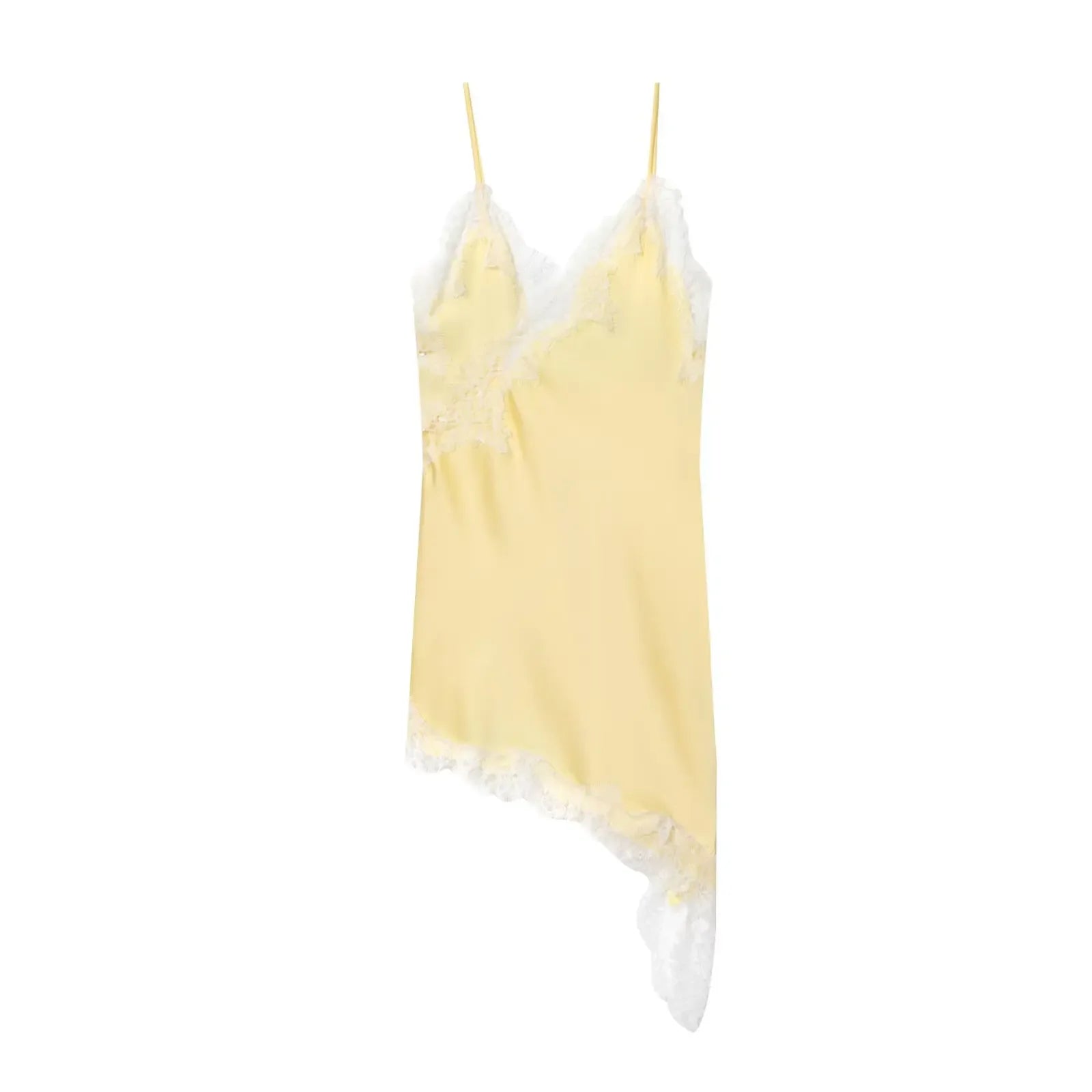 Lace-Trim Asymmetric Satin Slip Dress