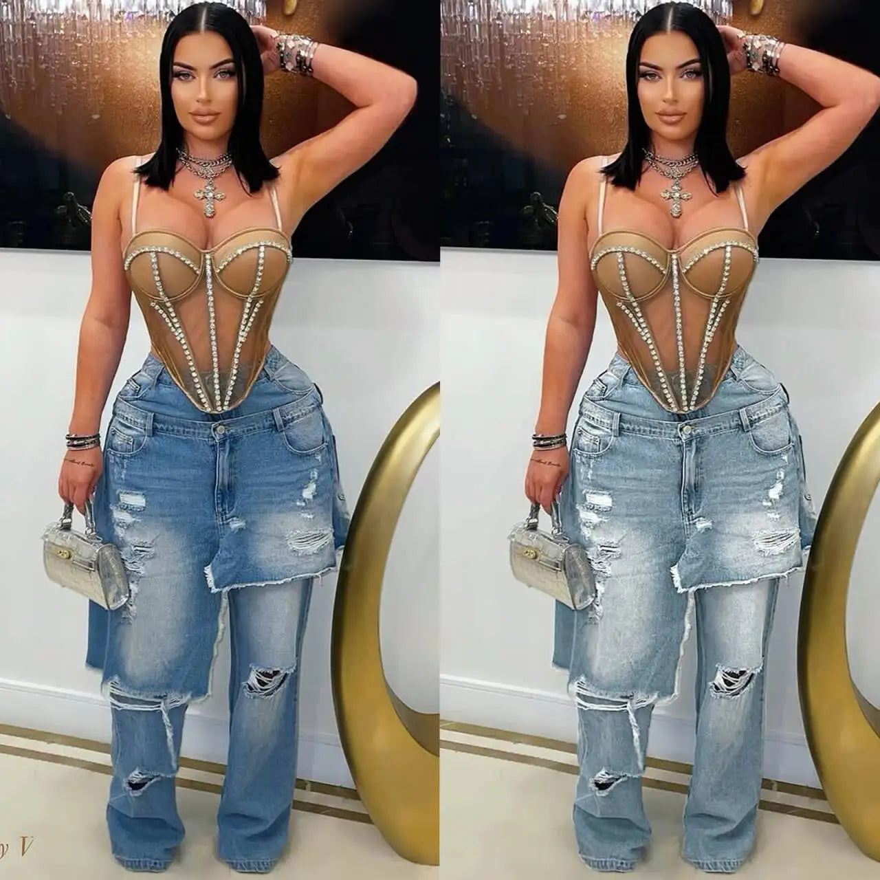 Irregular Pocket Patchwork Jeans