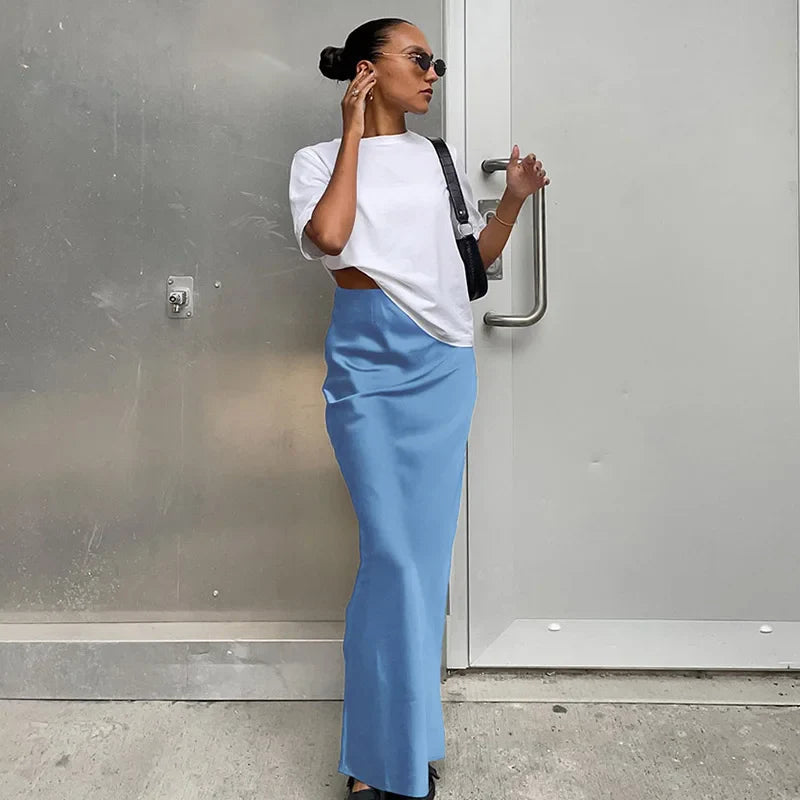 Satin High-Waist Trumpet Maxi Skirt
