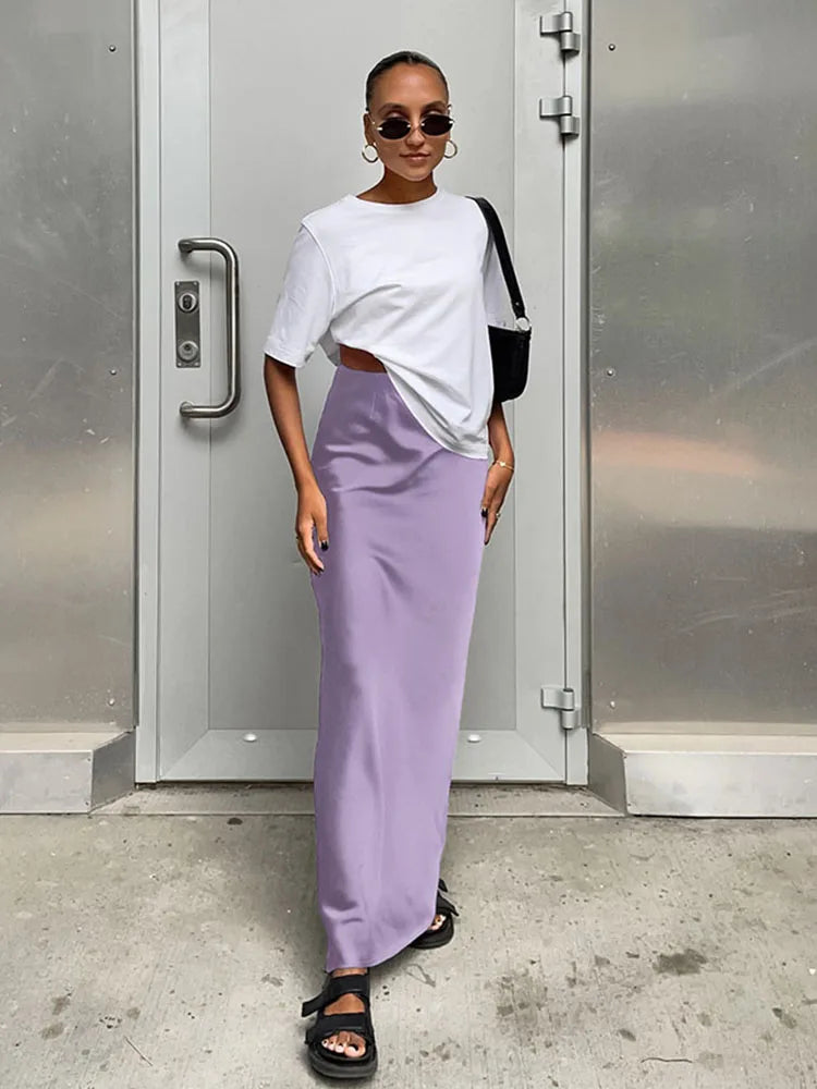 Satin High-Waist Trumpet Maxi Skirt