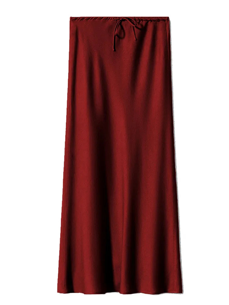 Satin Drawstring Maxi Skirt