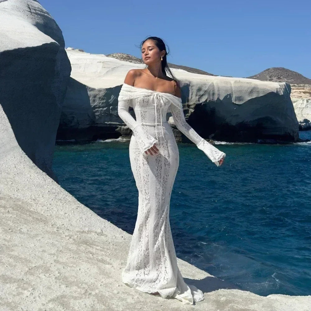 Suninheart White Evening Dresses for Events Red Long Sleeve Lace Elegant Party Dresses 2025 Women Luxury Wedding Prom Dress Gown Urban Fashion Icon