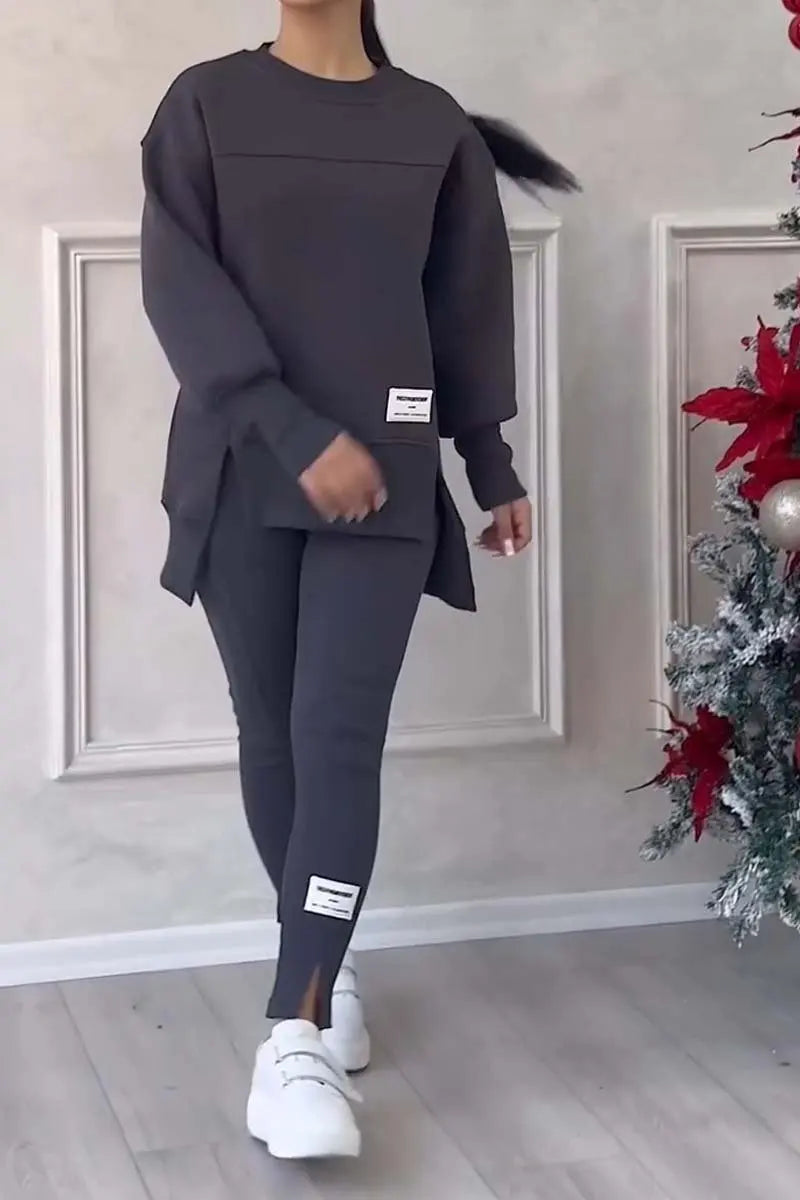 2pcs Women Sport Suit Hoodie Sweatshirt Winter Loose Irregular Top + Leggings Pant Casual Jogger Outfit  Sports Two-piece Set Urban Fashion Icon