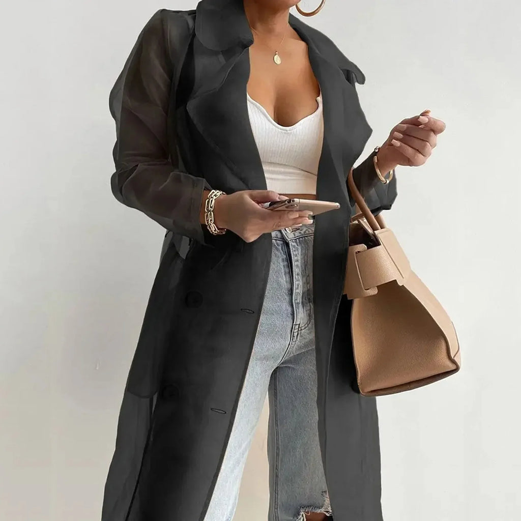 Sheer Organza Belted Trench Coat