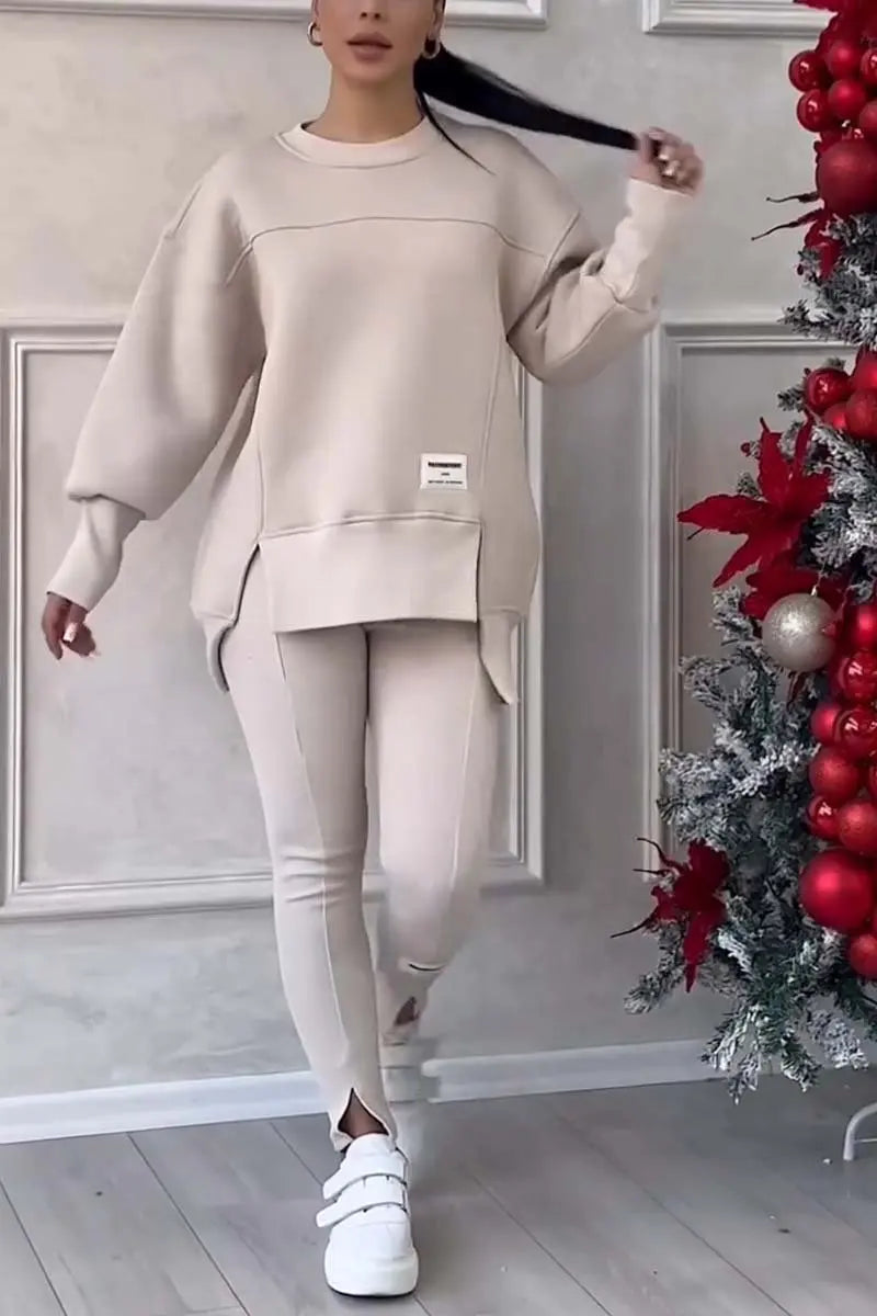 2pcs Women Sport Suit Hoodie Sweatshirt Winter Loose Irregular Top + Leggings Pant Casual Jogger Outfit  Sports Two-piece Set Urban Fashion Icon