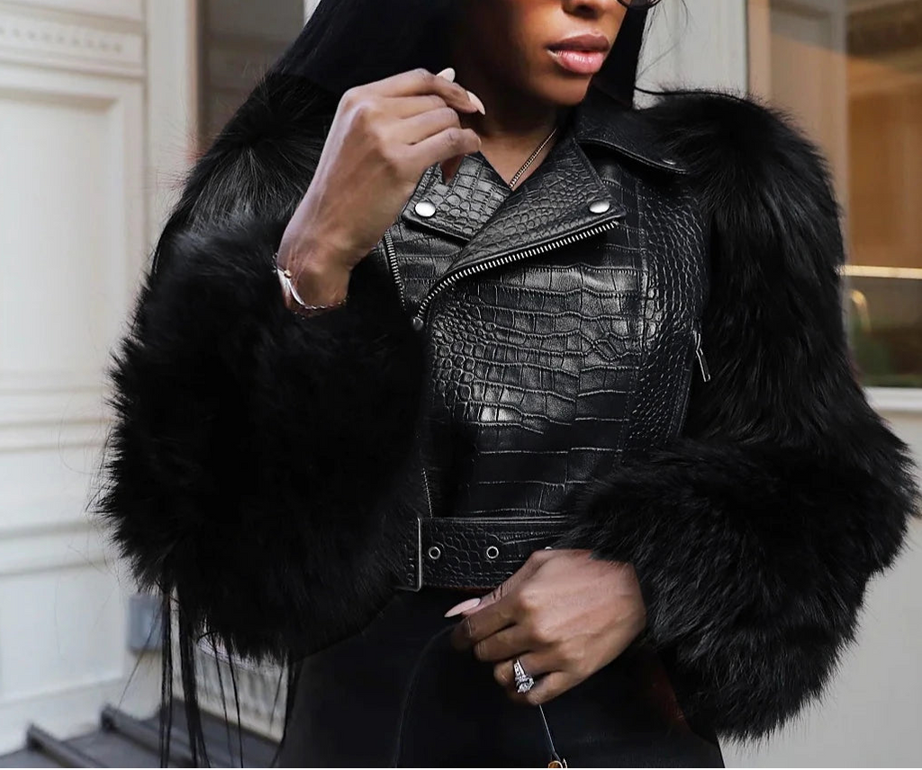 Fur Leather Crop Jacket