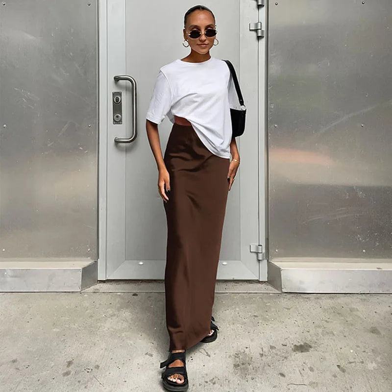 Satin High-Waist Trumpet Maxi Skirt