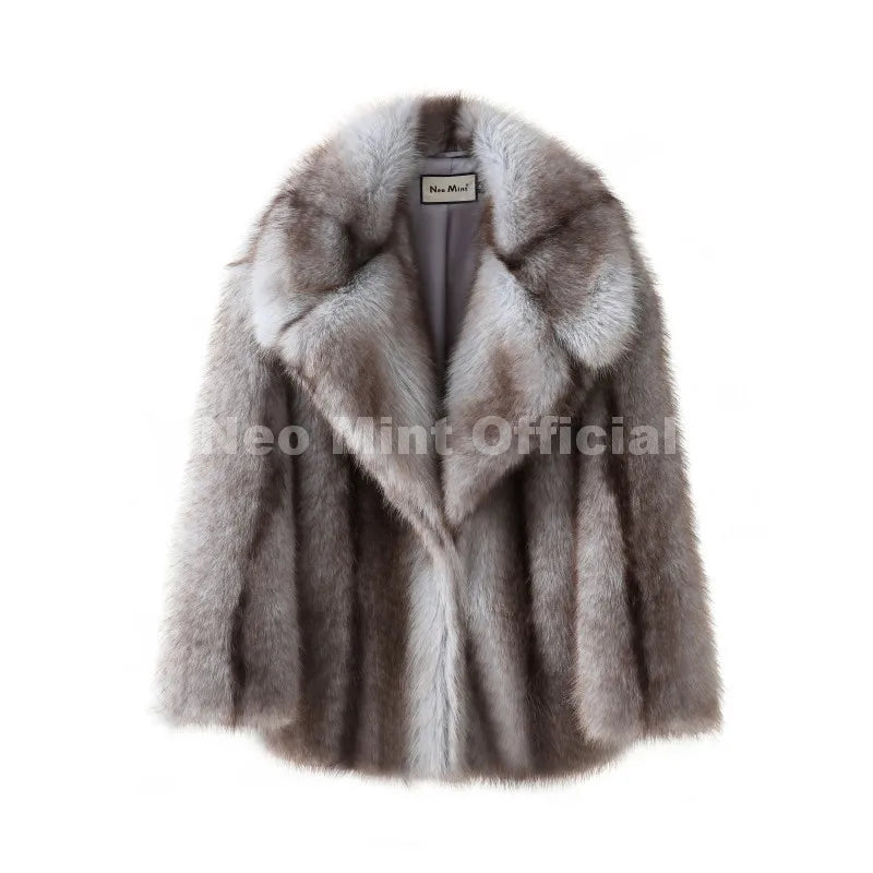 Neo Mint Luxury Brand Fashion Women Yellow Striped Faux Fur Jacket Coat Chic Girls 2025 Winter Oversized Warm Outerwear Overcoat Urban Fashion Icon