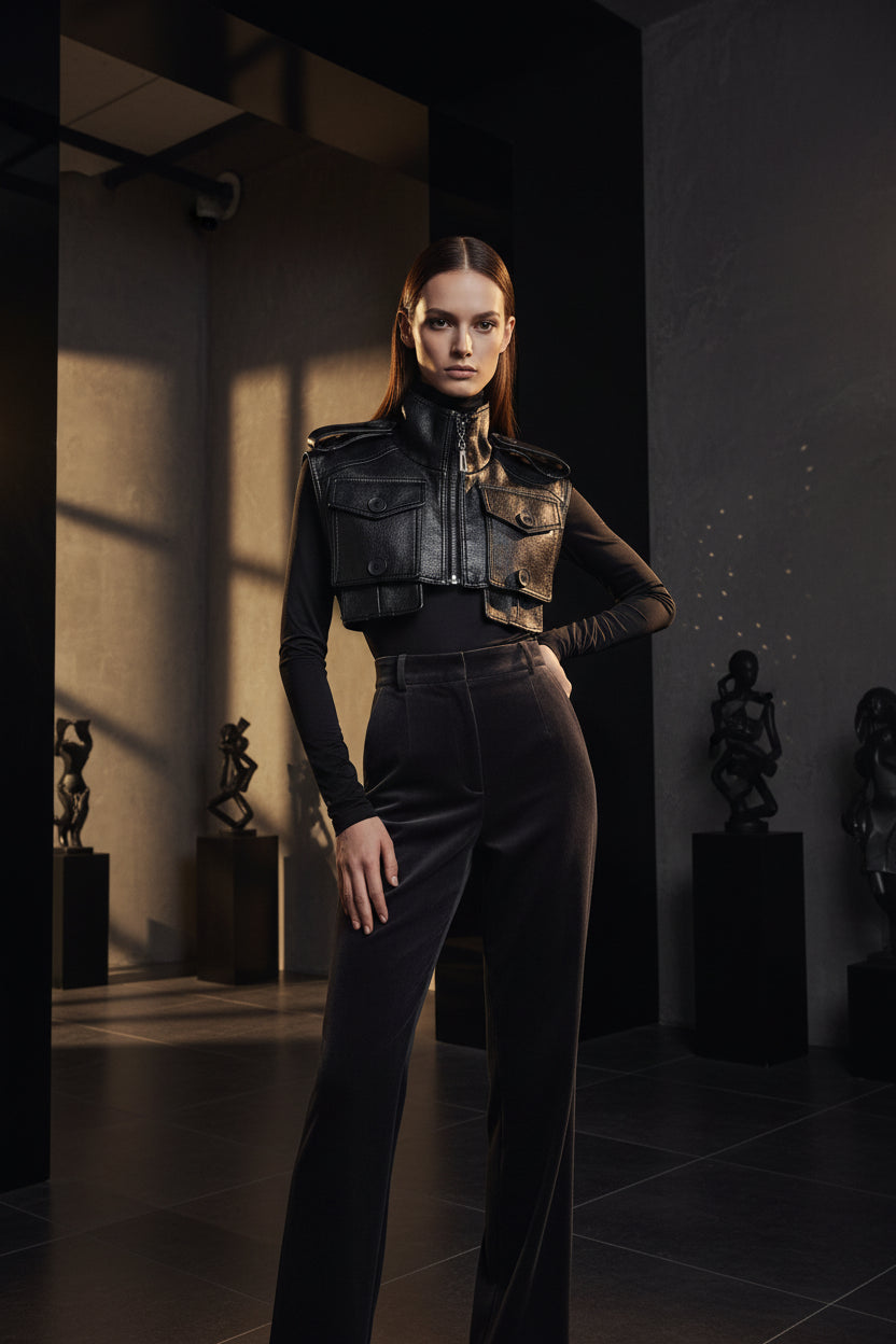 Structured Faux Leather Panel Jacket