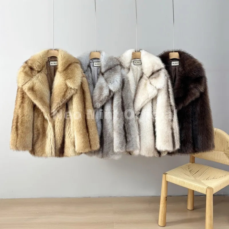 Neo Mint Luxury Brand Fashion Women Yellow Striped Faux Fur Jacket Coat Chic Girls 2025 Winter Oversized Warm Outerwear Overcoat Urban Fashion Icon