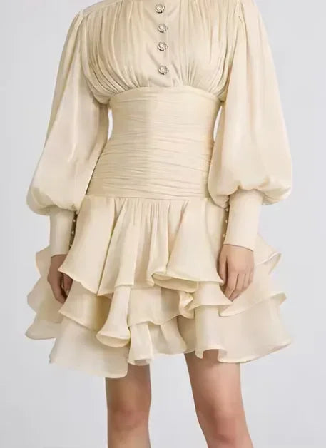 Ruched Puff Sleeve Mini Dress