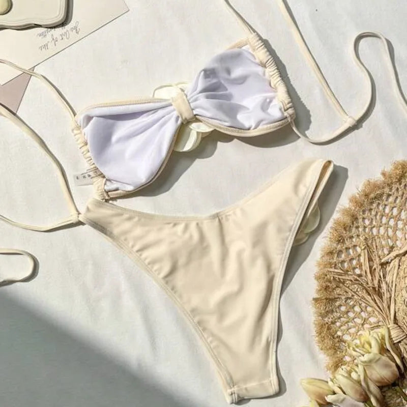 3D Rose Bandeau Bikini Set