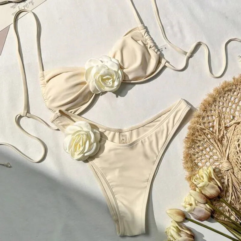 3D Rose Bandeau Bikini Set