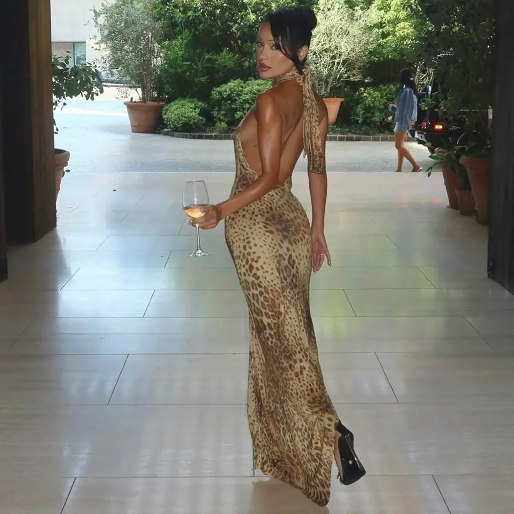 Leopard Halter Maxi Dress