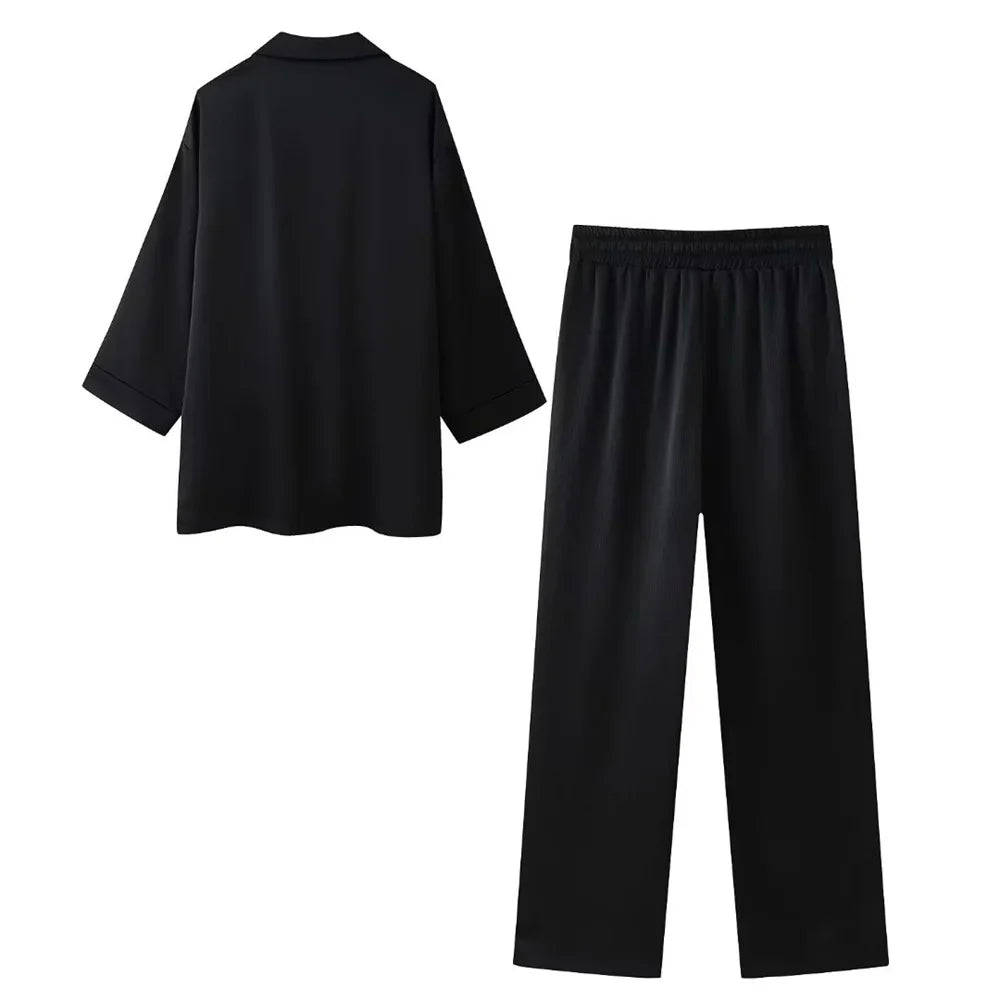 Crinkle Blazer & Wide-Leg Pants
