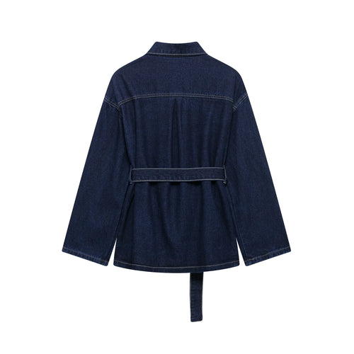Belted Denim Jacket & Wide-Leg Jeans Set Urban Fashion Icon