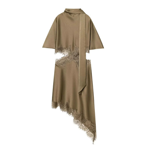 Audacious Scarf Collar Mini Dress Boho Brown