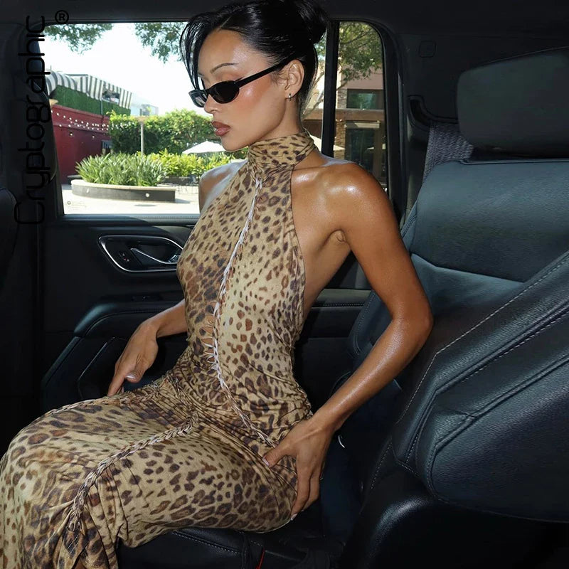 Leopard Halter Maxi Dress