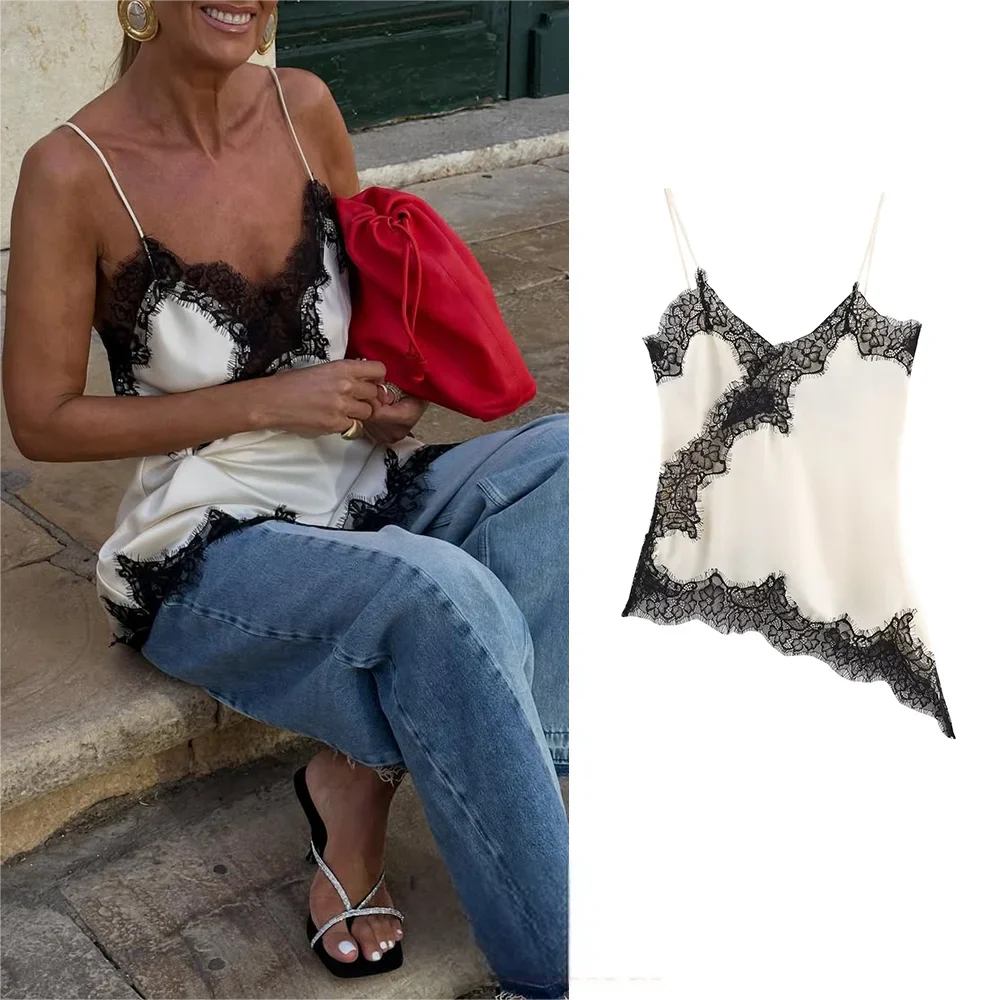 Satin Lace-Trim Cami