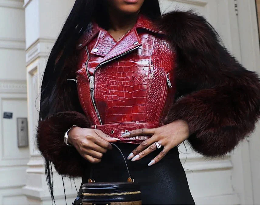 Fur Leather Crop Jacket