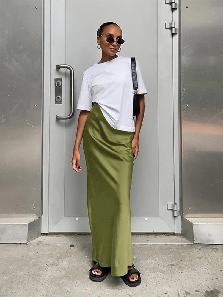 Satin High-Waist Trumpet Maxi Skirt