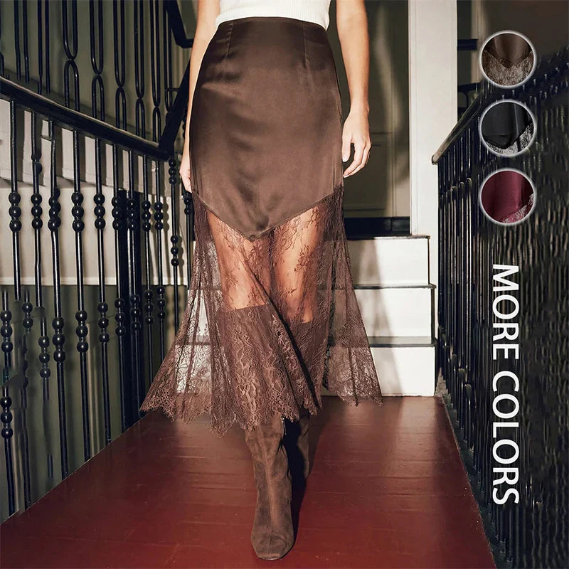 Lace-Panel Patchwork Maxi Skirt