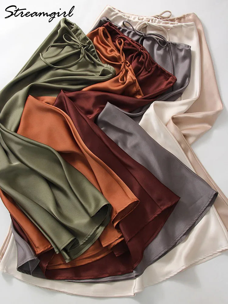 Satin Drawstring Maxi Skirt