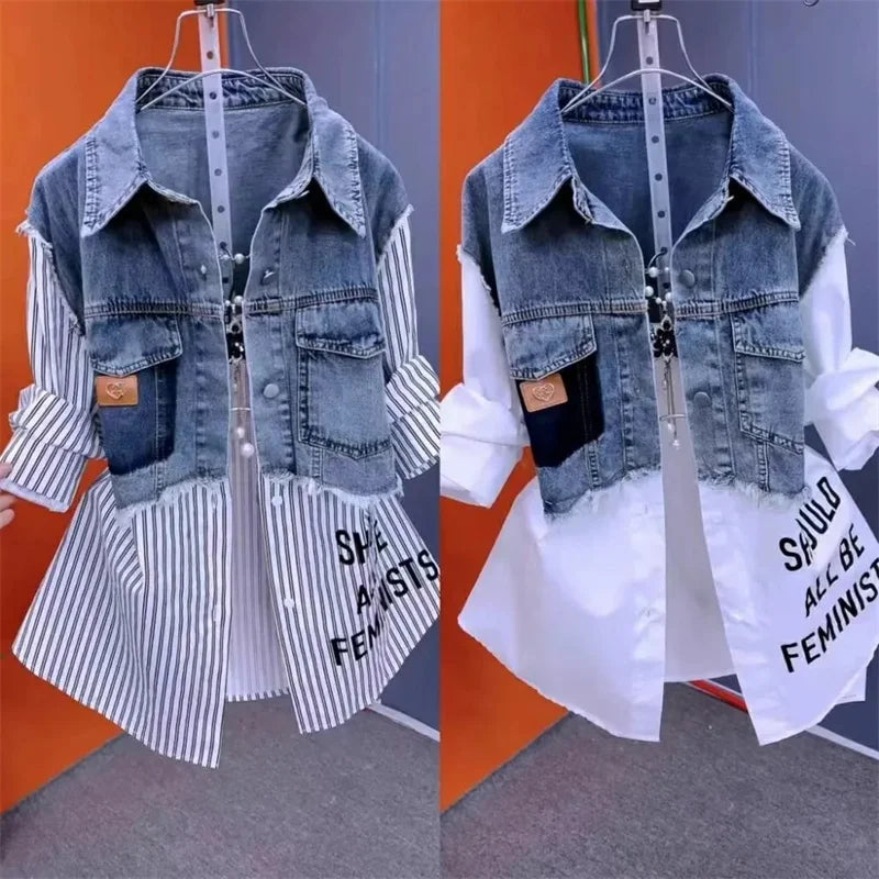 Denim Patchwork Shirt Jacket