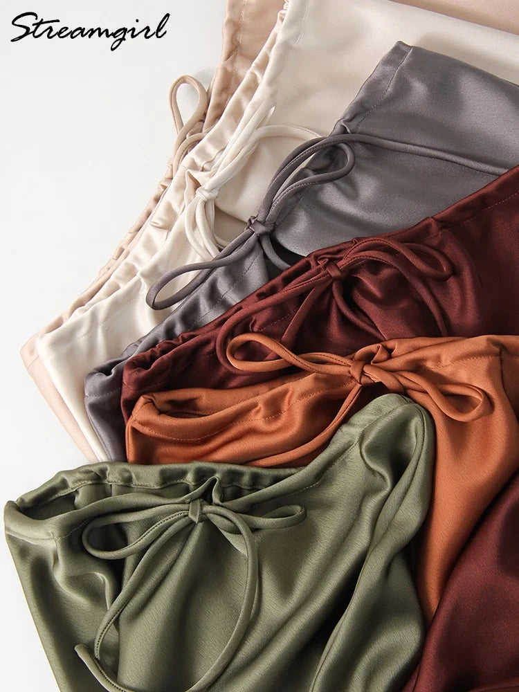 Satin Drawstring Maxi Skirt