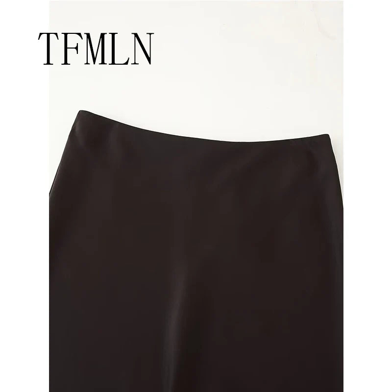 Lace-Hem Satin Midi Skirt