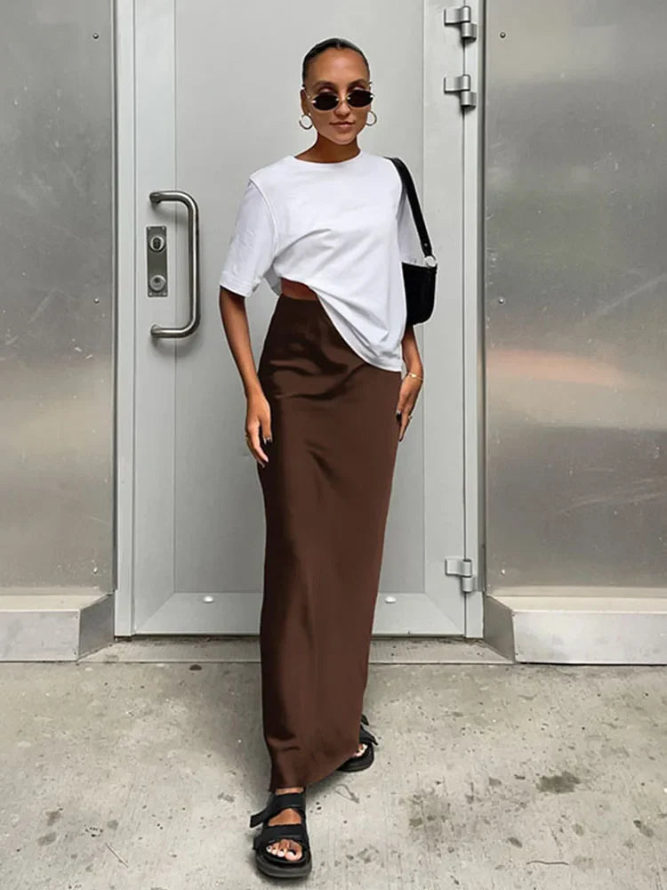 Satin High-Waist Trumpet Maxi Skirt