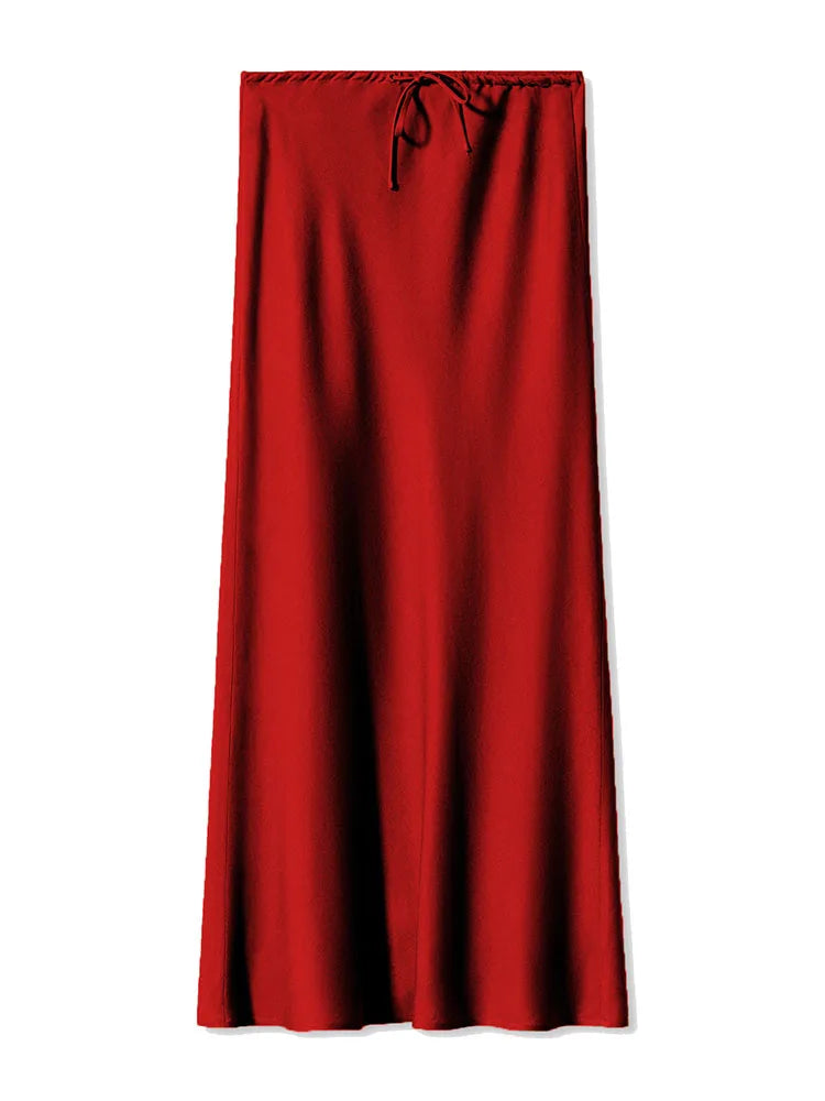 Satin Drawstring Maxi Skirt