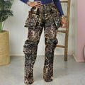 Leopard Print Cargo Pocket Straight-leg Pants
