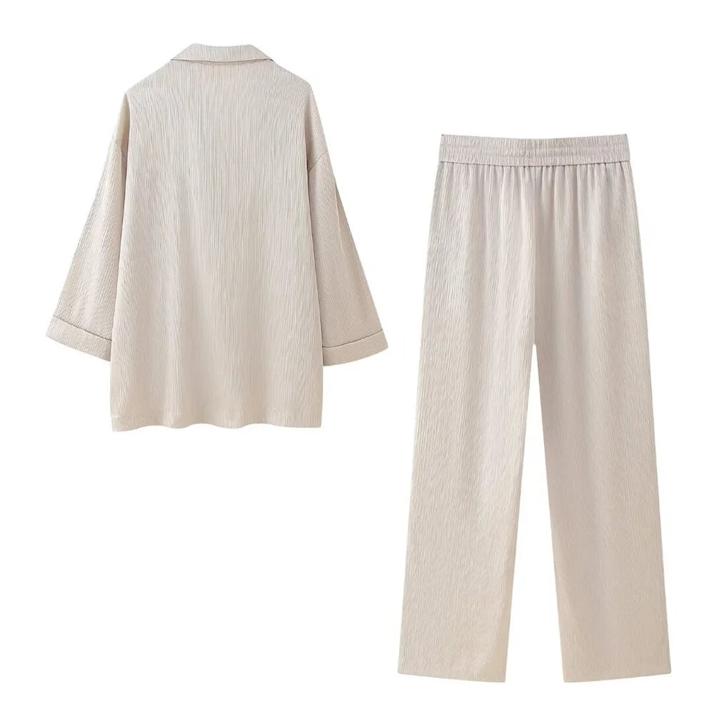 Crinkle Blazer & Wide-Leg Pants