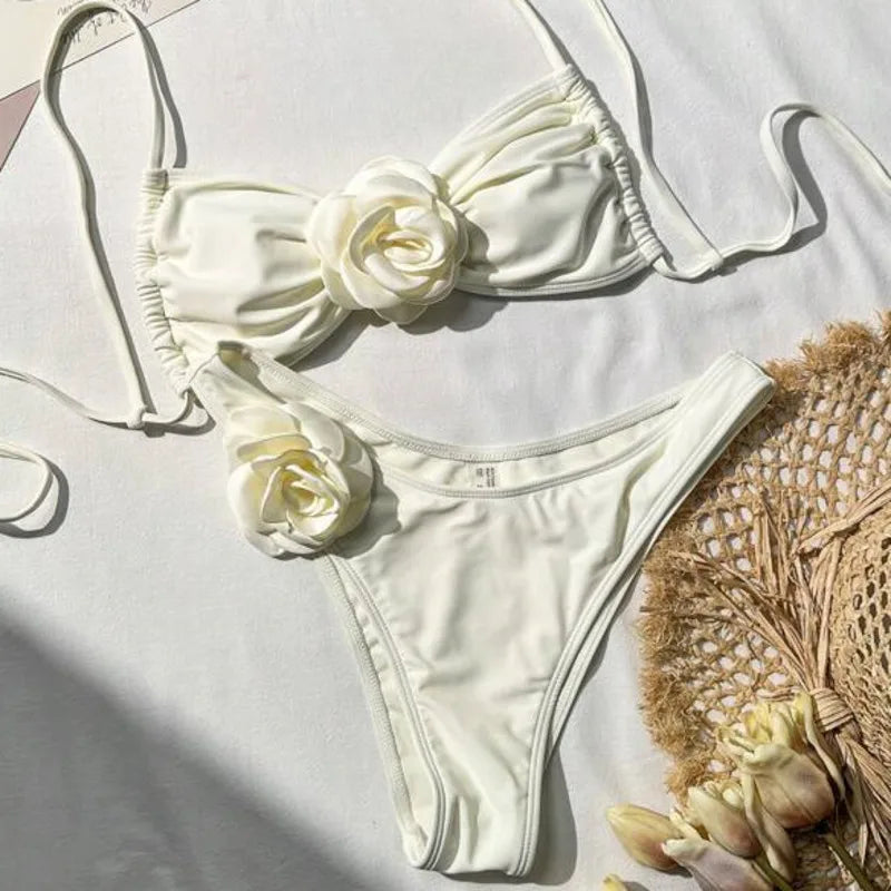 3D Rose Bandeau Bikini Set