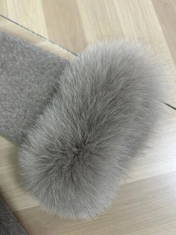 Belted Wool Coat with Fox Fur Cuffs