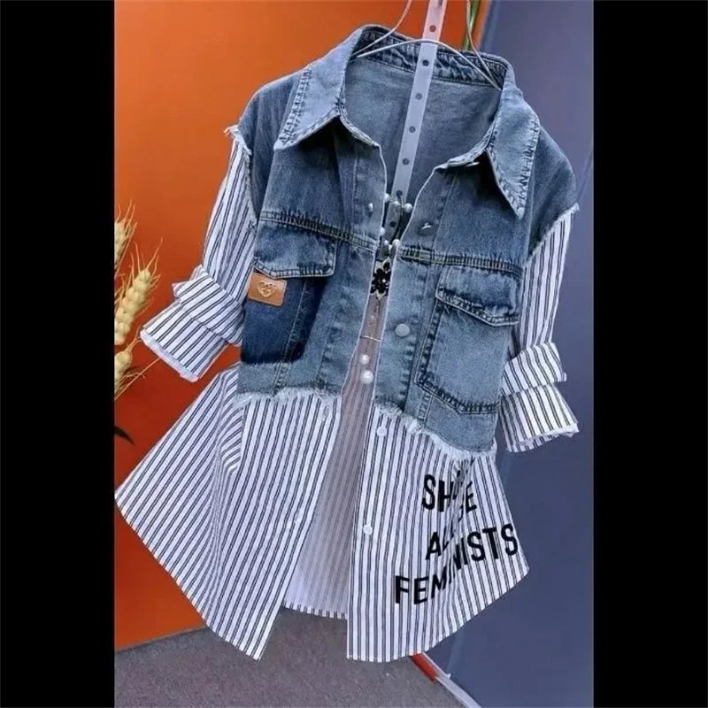 Denim Patchwork Shirt Jacket