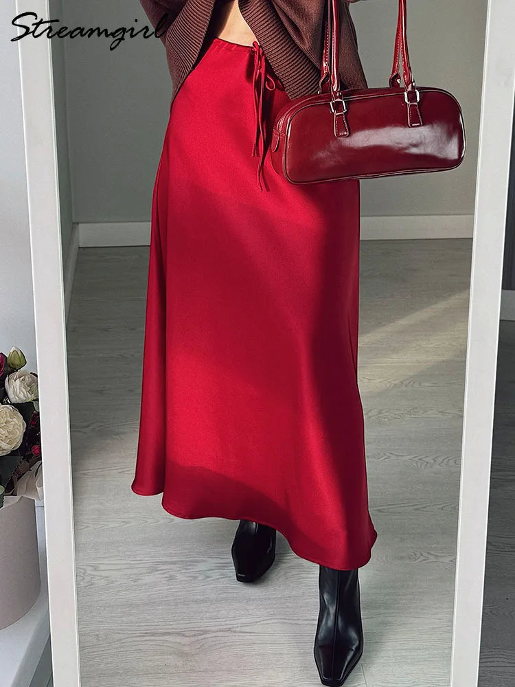 Satin Drawstring Maxi Skirt
