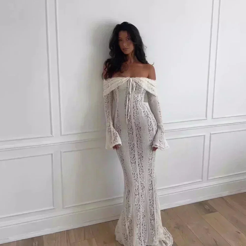 Suninheart White Evening Dresses for Events Red Long Sleeve Lace Elegant Party Dresses 2025 Women Luxury Wedding Prom Dress Gown Urban Fashion Icon