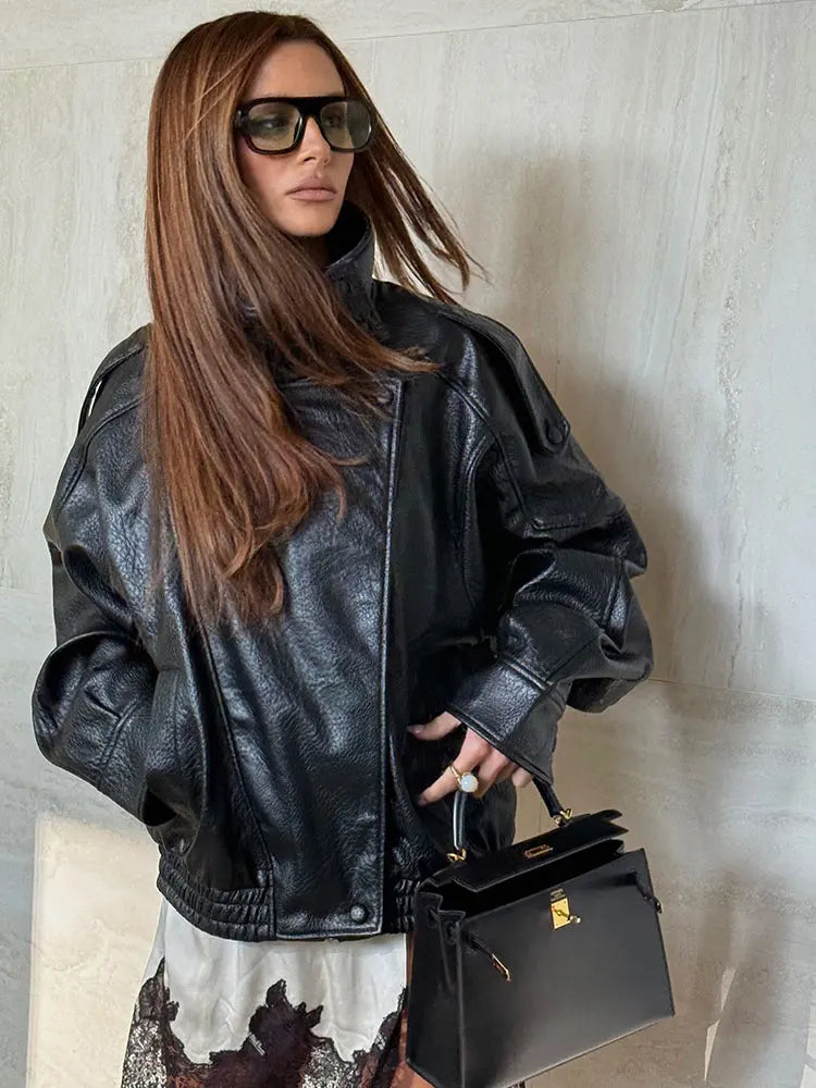 Oversized Faux Leather Moto Jacket