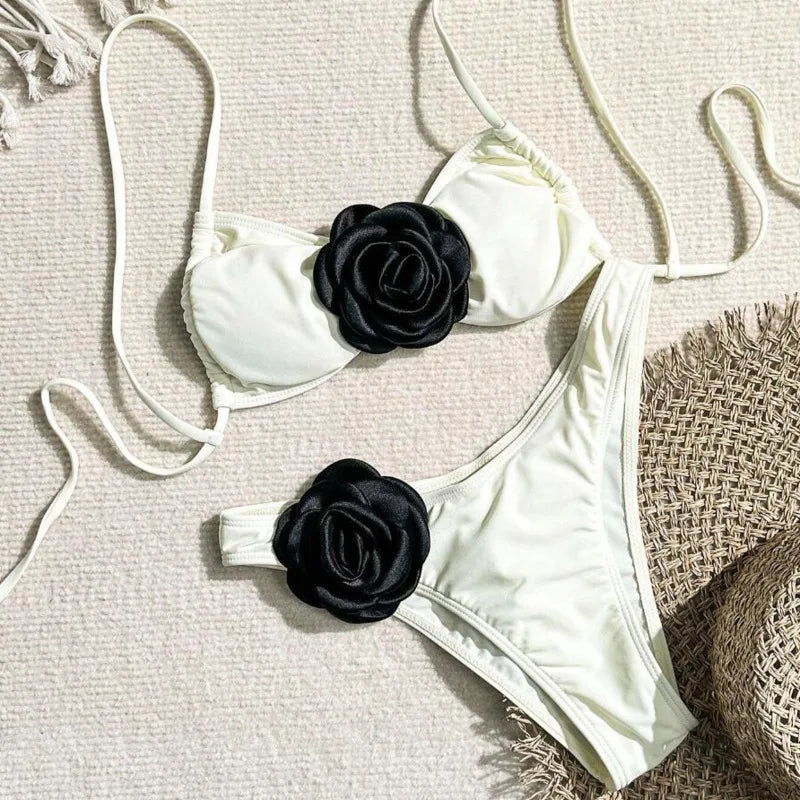 3D Rose Bandeau Bikini Set