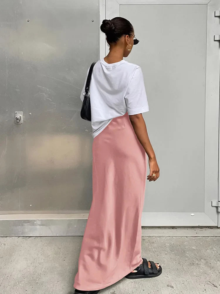Satin High-Waist Trumpet Maxi Skirt