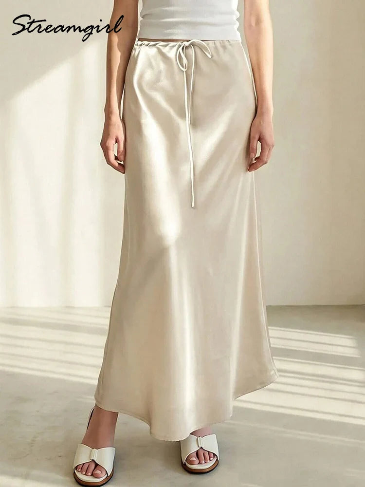 Satin Drawstring Maxi Skirt