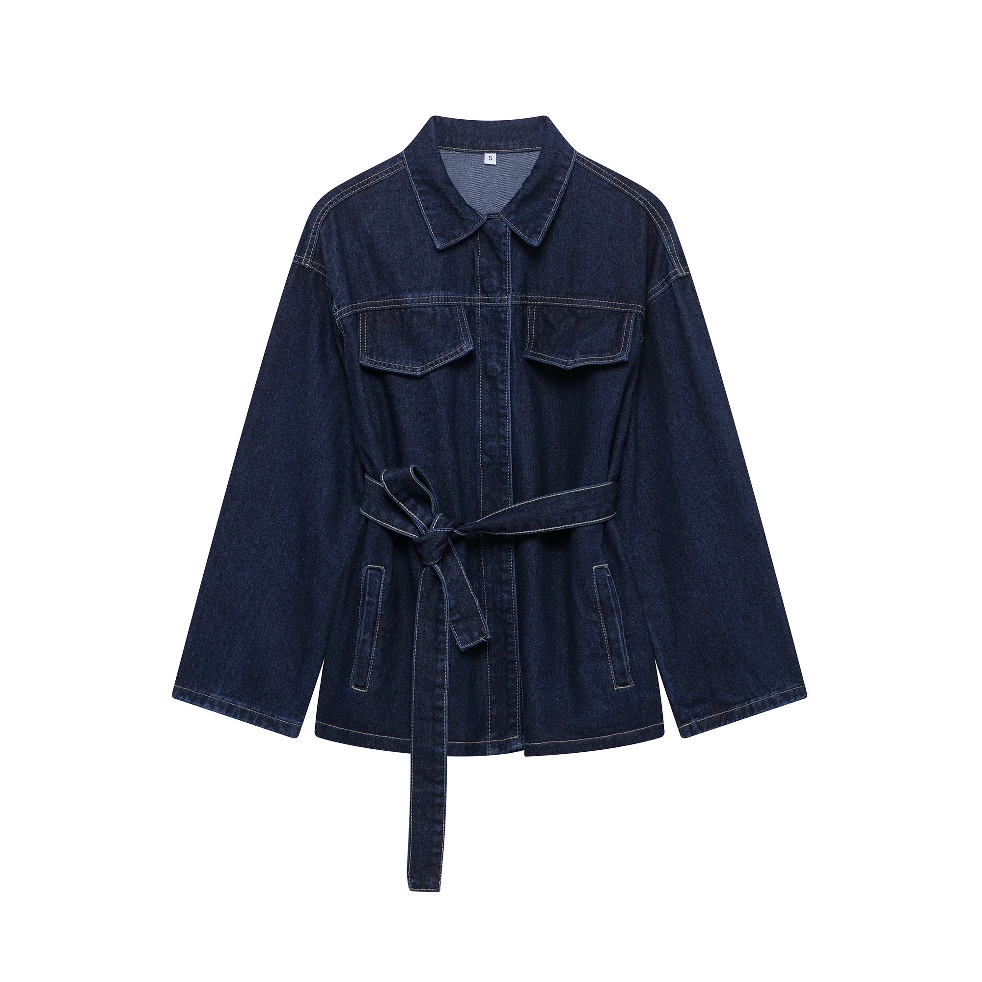 Belted Denim Jacket & Wide-Leg Jeans Set