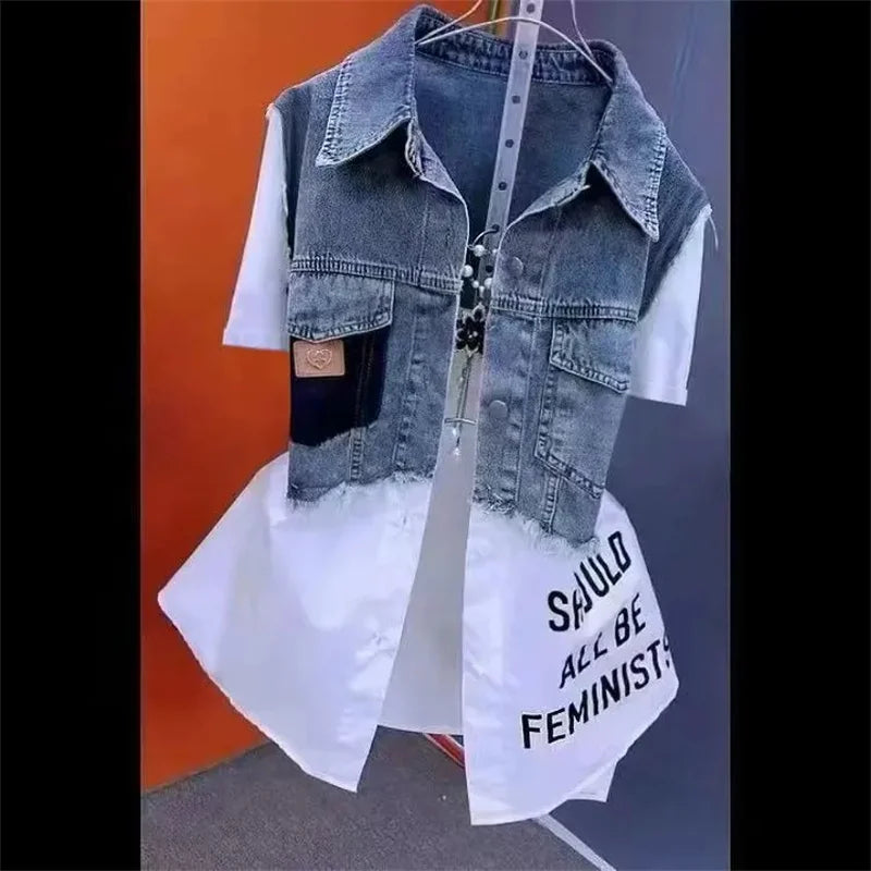 Denim Patchwork Shirt Jacket
