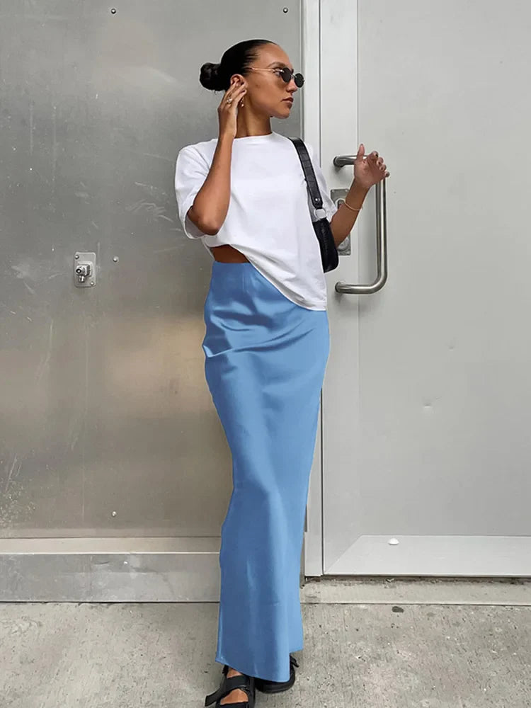 Satin High-Waist Trumpet Maxi Skirt