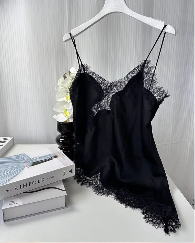 Satin Lace-Trim Cami